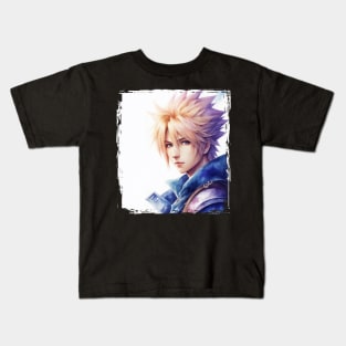 Watercolor of Cloud Strife from Final Fantasy VII Kids T-Shirt